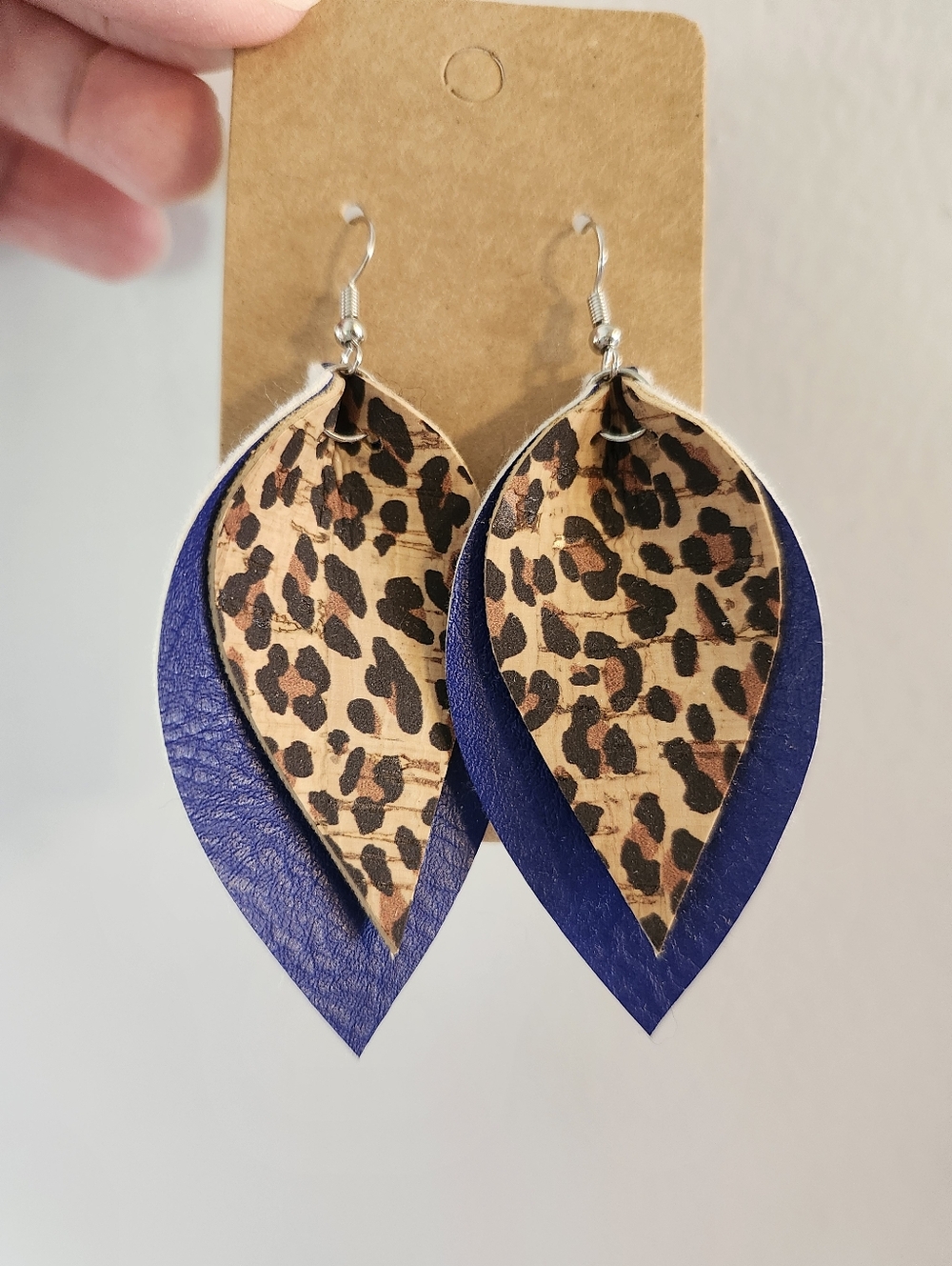 Blue and Leopard Layered Teardrop Earrings - Women Jewelry Handmade
